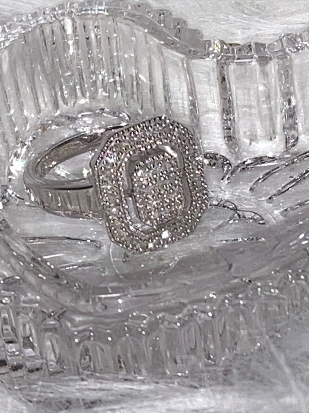Crystal-Accent Silver Square Halo Ring